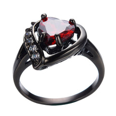 Charming Heart Cut, Black Gold-Filled Ruby Ring