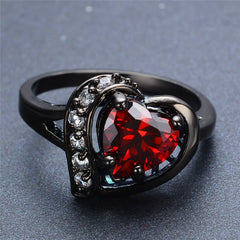 Charming Heart Cut, Black Gold-Filled Ruby Ring