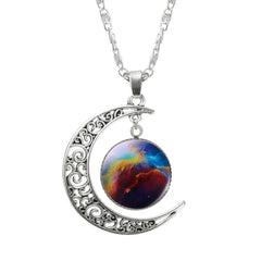 Galaxy Moon Silver Pendant Necklace