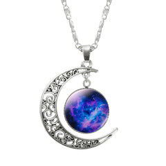 Galaxy Moon Silver Pendant Necklace