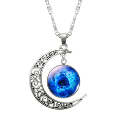 Galaxy Moon Silver Pendant Necklace