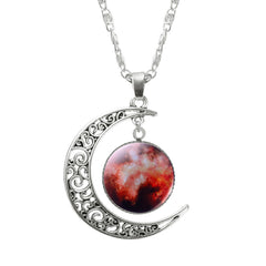 Galaxy Moon Silver Pendant Necklace