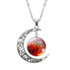 Galaxy Moon Silver Pendant Necklace