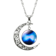 Galaxy Moon Silver Pendant Necklace