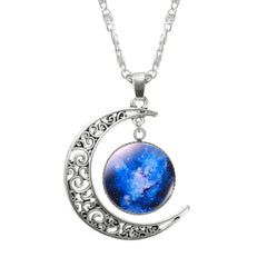 Galaxy Moon Silver Pendant Necklace