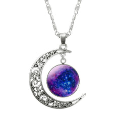 Galaxy Moon Silver Pendant Necklace