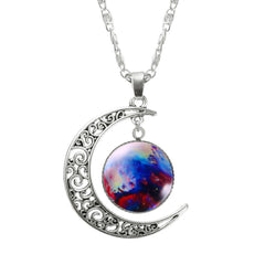 Galaxy Moon Silver Pendant Necklace