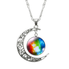 Galaxy Moon Silver Pendant Necklace