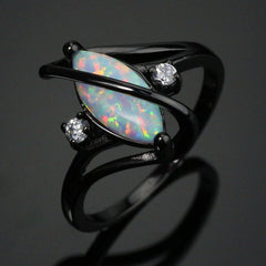 Black Gold-Plated Crossed Marquise Opal Ring