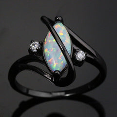 Black Gold-Plated Crossed Marquise Opal Ring