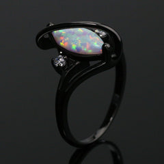 Black Gold-Plated Crossed Marquise Opal Ring