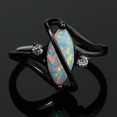 Black Gold-Plated Crossed Marquise Opal Ring