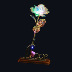 24K Foil Plated Gold Rose with Love Stand for Base