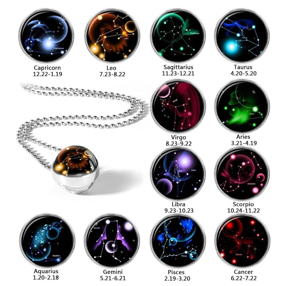 Unique Zodiac Sign Glass Pendant Necklace