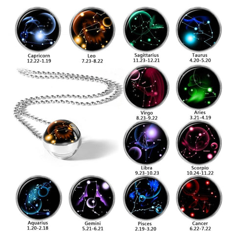 Unique Zodiac Sign Glass Pendant Necklace