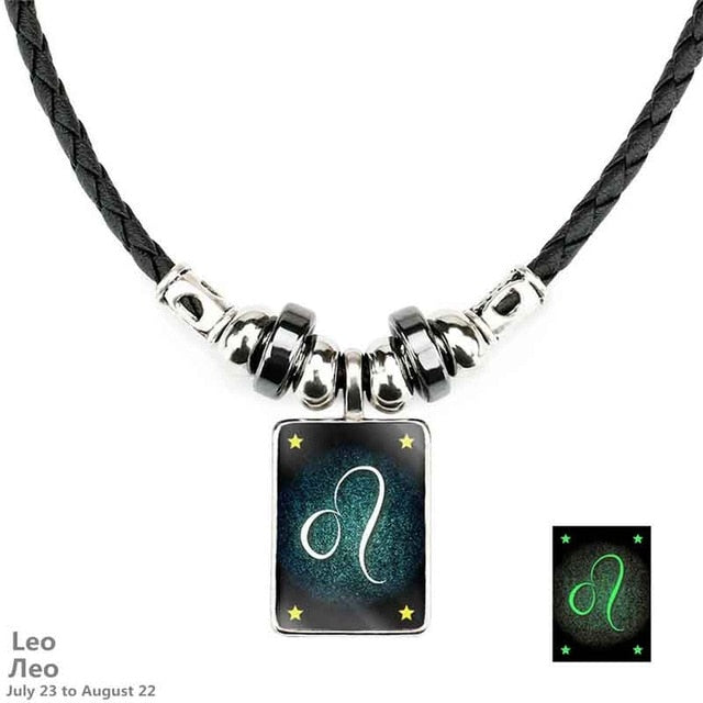 Custom Zodiac Luminous Leather Necklace