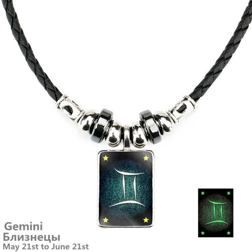 Custom Zodiac Luminous Leather Necklace