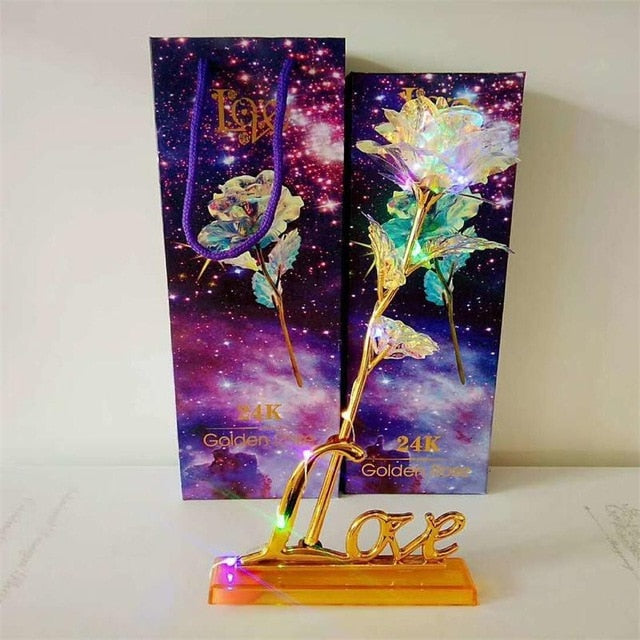 24K Foil Plated Gold Rose with Love Stand for Base