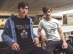 "Small Talk Survivor" Short-Sleeve Unisex T-Shirt (Black/Navy)