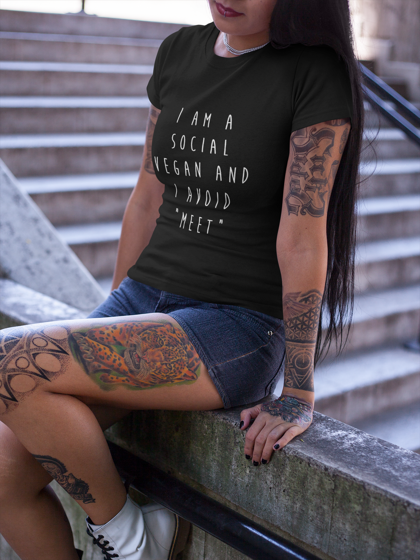 "Social Vegan" Short-Sleeve Unisex T-Shirt (Black/Navy)